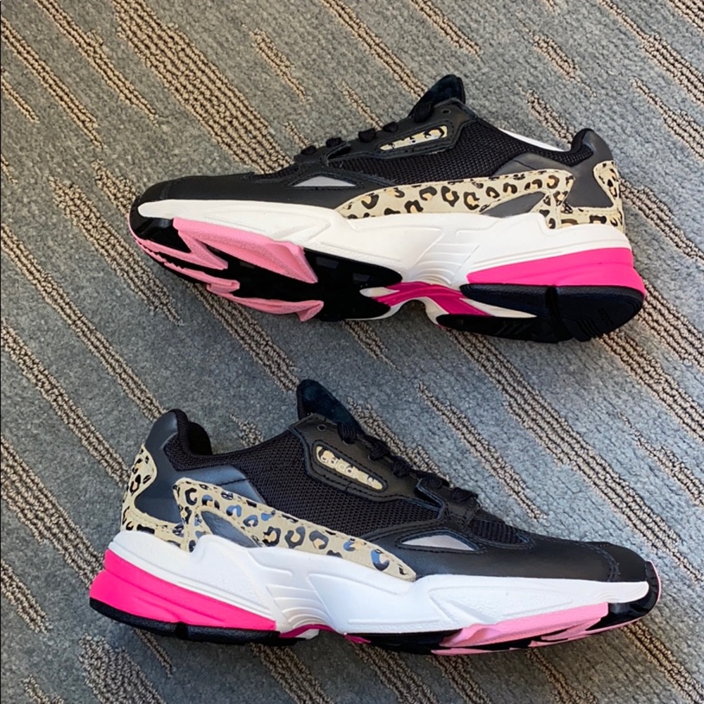 adidas Women's Black White Pink Leopard Accent Sneakers